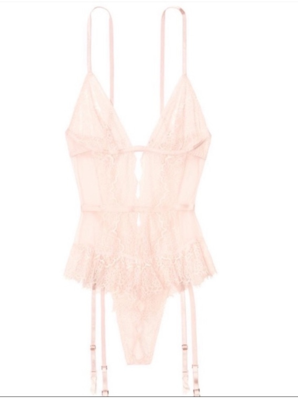 Vintage Victoria’s Secret Light Pink Lace Crotchless Garter Teddy XL